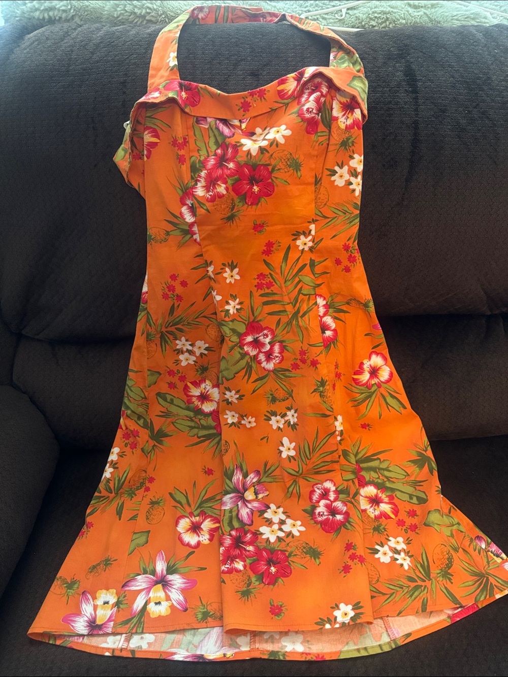 City Triangles Orange Tropical Floral Halter Midi Hawaiian print summer dress